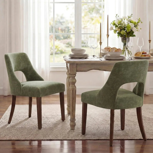 Wooden Dining Chairs Set Of 2 Mid Century Modern Chenille Upholstered