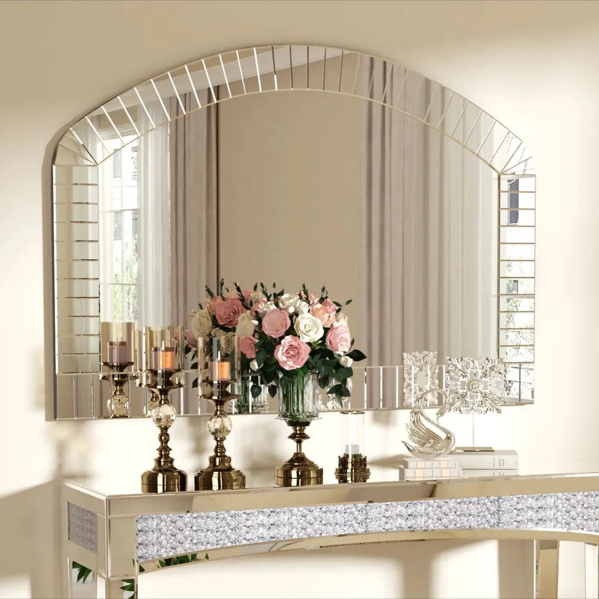 Arched Glass Wall Mirror Venetian Accent For Living Room