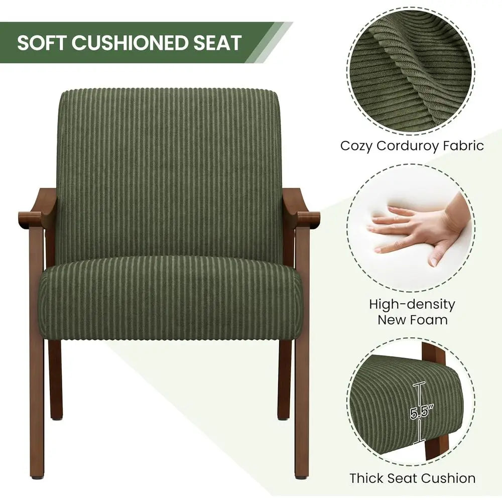 Corduroy 'Earn' Armchair - Century Style High Back Reading Leisure Chair with Solid Wood Legs for Living Room & Bedroom
