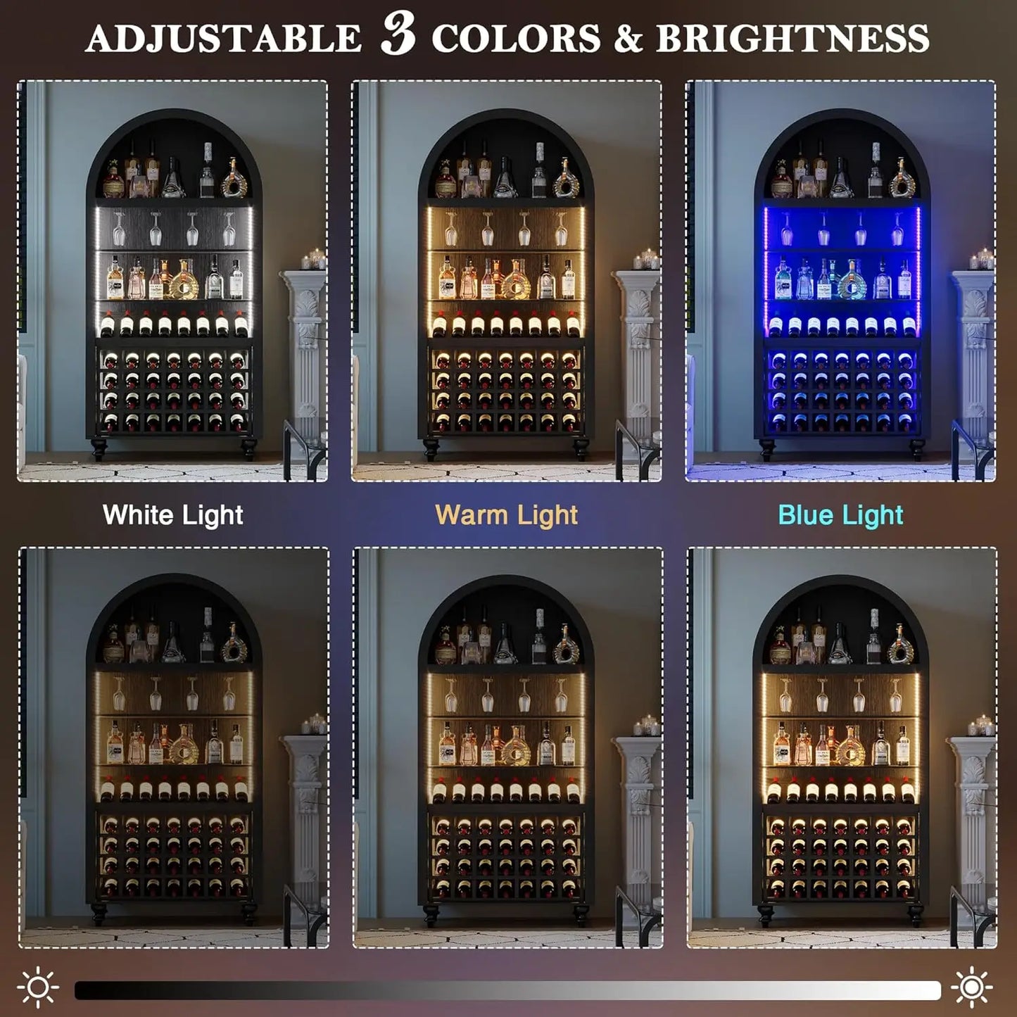 Wine Bar Cabinet With LED Lighting And Glassware Storage