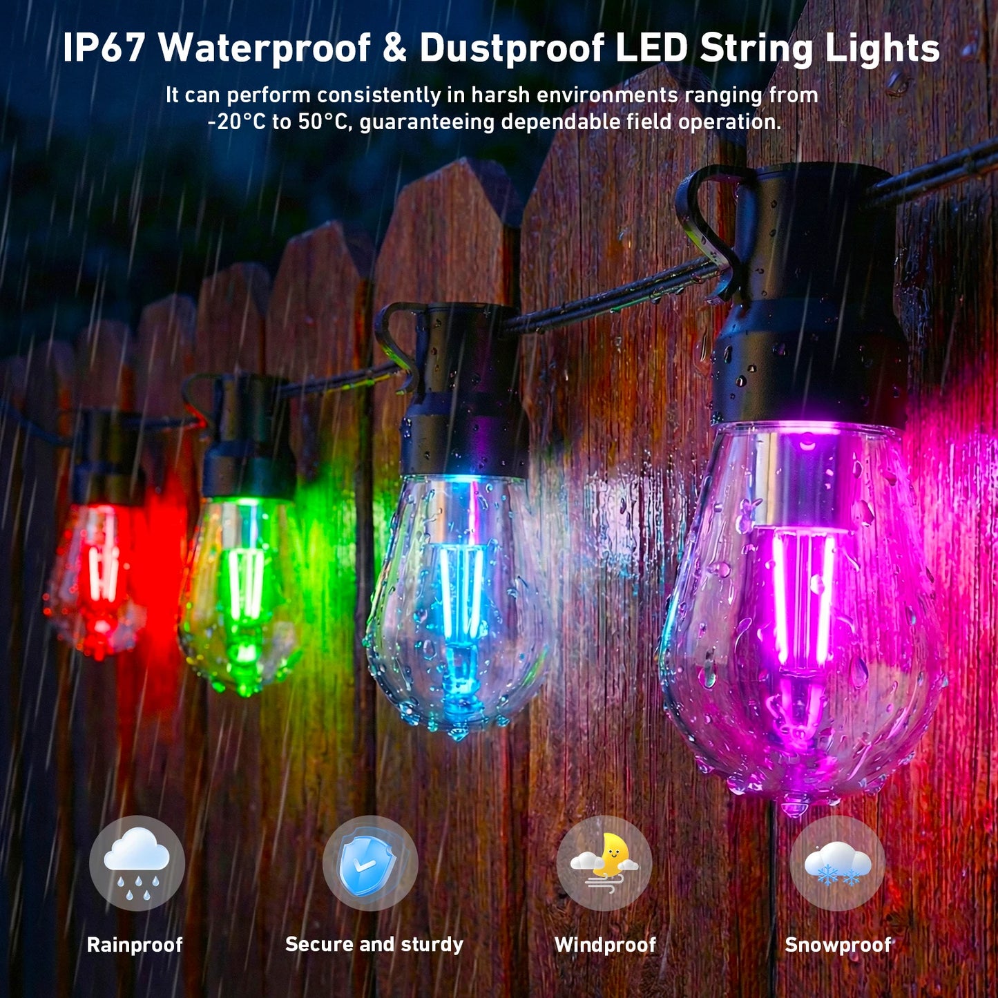 Outdoor DreamColor RGB IC String Lights IP67 Waterproof Dimmable App