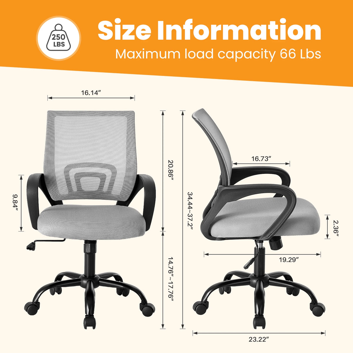 MCQ Office Desk Ergonomic Gaming Chair Height Adjustable with Fixed Armrest 360° Swivel Storage Back for Computer Meeting Room