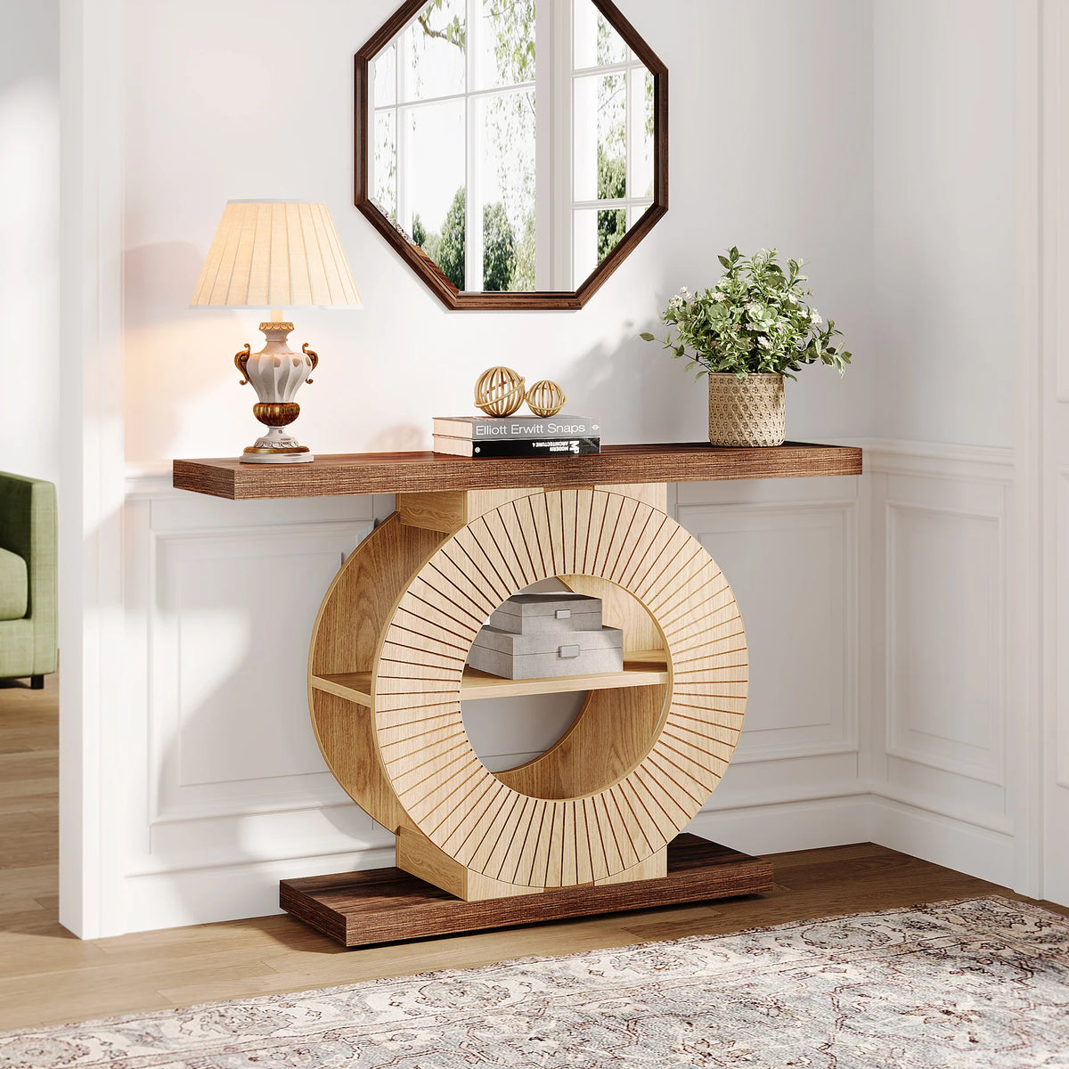 Tribesigns Modern Console Table with Storage Shelves and Rollers