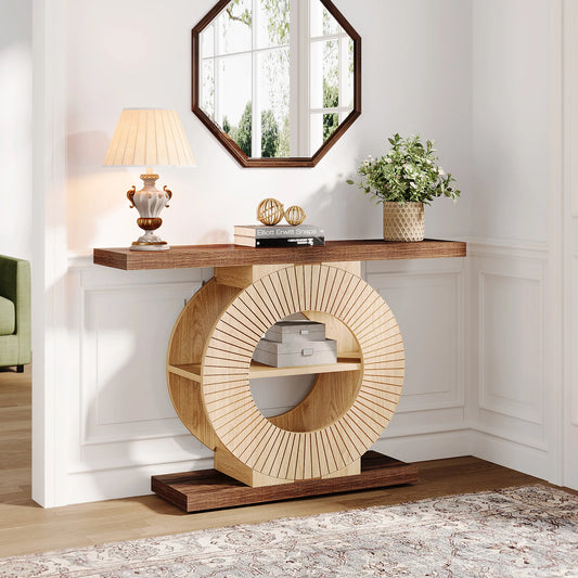 Tribesigns Modern Console Table with Storage Shelves and Rollers