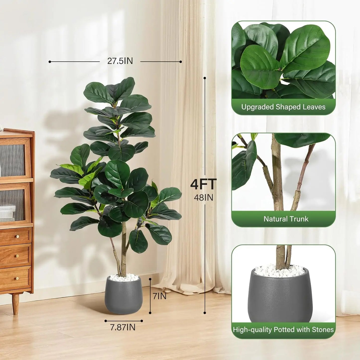 HiMISS Fiddle Leaf Fig Tree Artificial In Planter Decorative