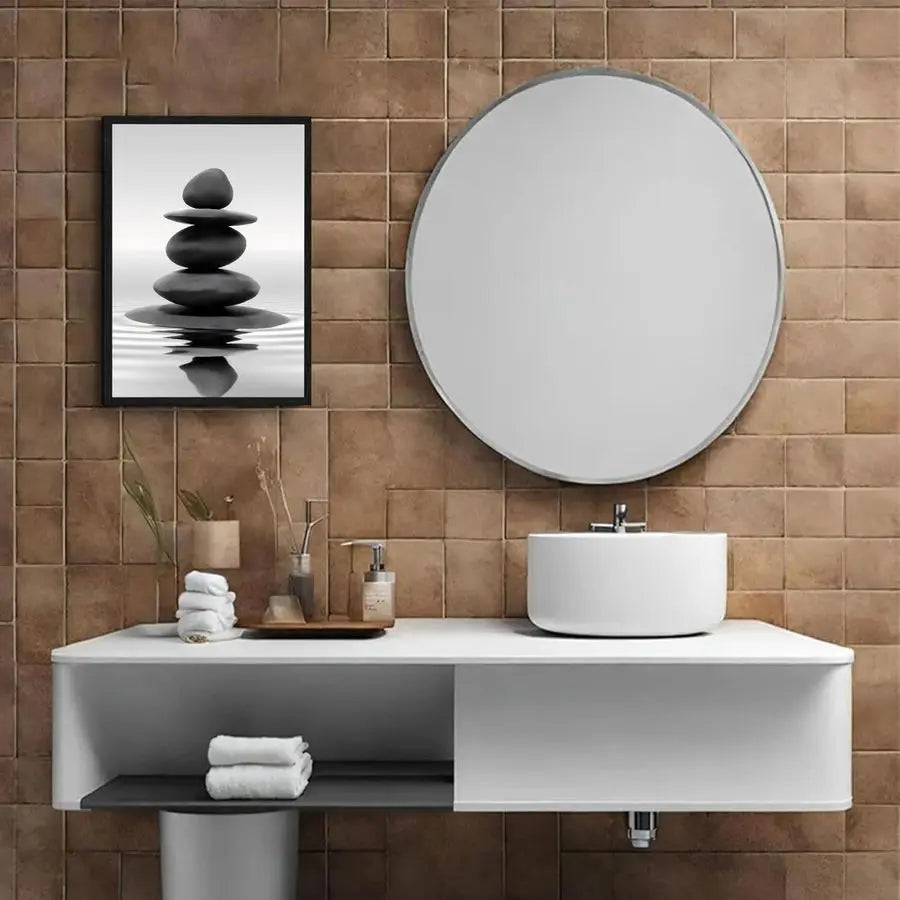 Framed Zen Stones Bathroom Wall Art for Spa and Yoga