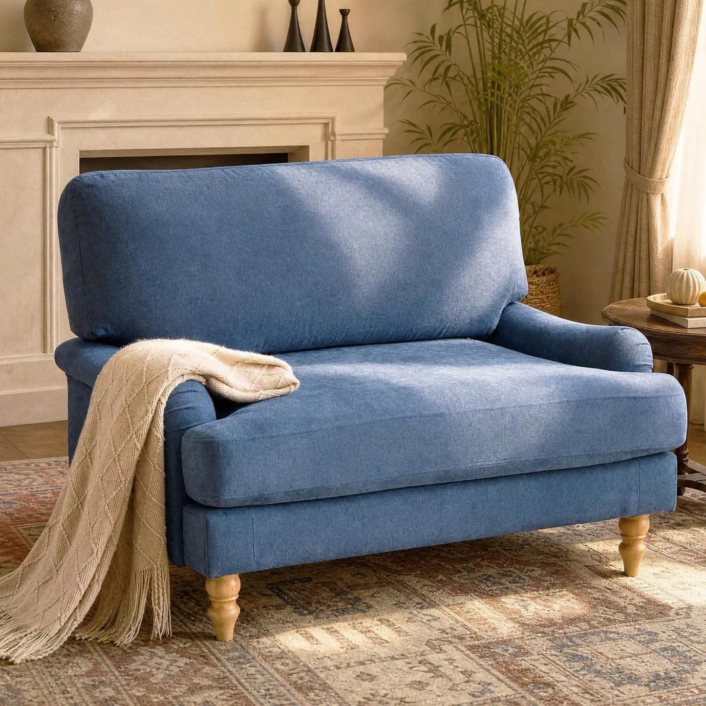 Oversized Upholstered Accent Chair With Wood Legs For Living Room