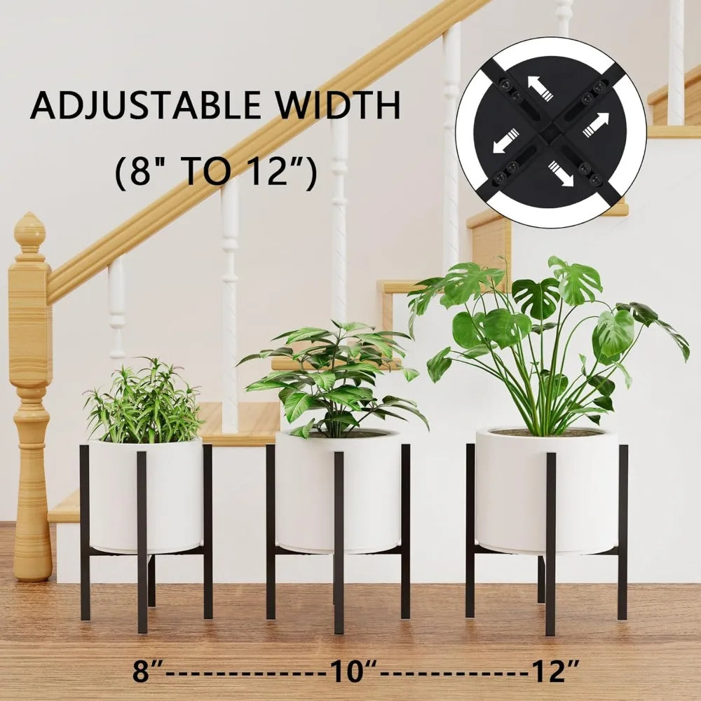 Adjustable Metal Plant Stand Indoor Outdoor Fits 8 to 12 Inches Pots Mid Century Modern Single Floor Flower Holder