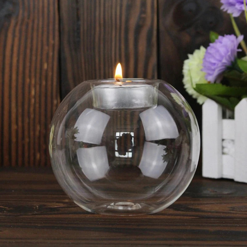 Clear Glass Tealight Candle Holder Round Hollow Design For Decor