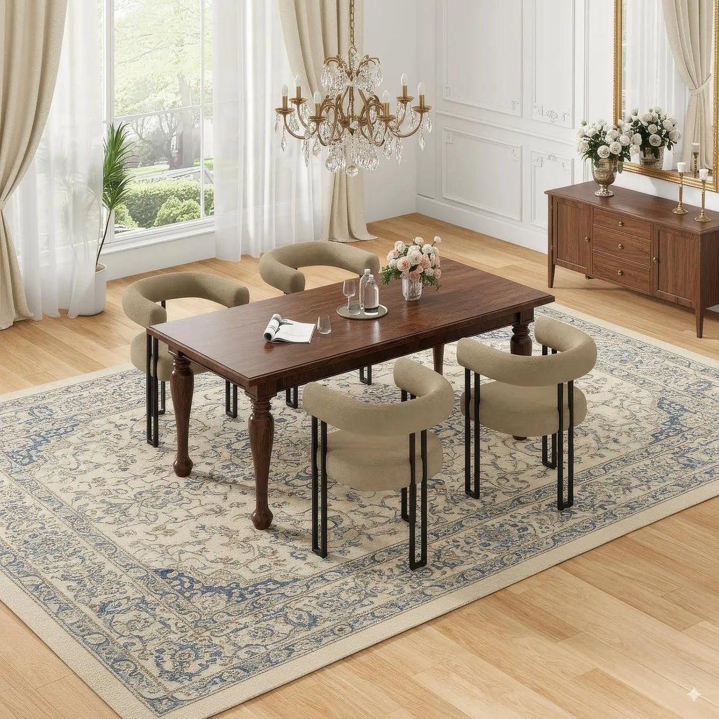 FARINI Bouclé Dining Arm Chairs Set of 2