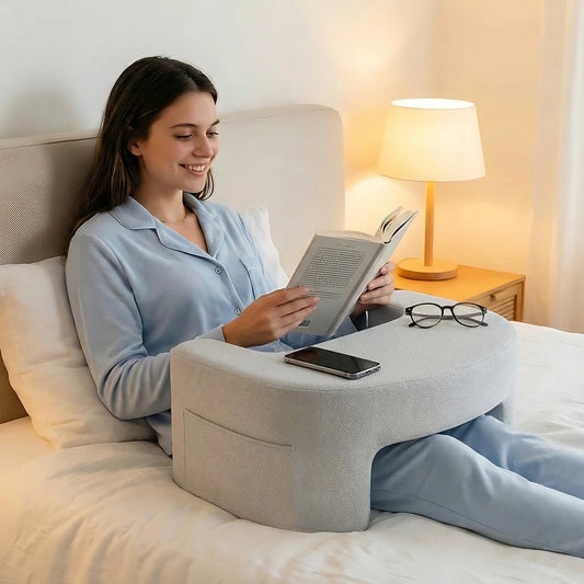 JHK Curved Reading Pillow Ergonomic Memory Foam Neck Pillow Ventilated Cooling Bed Pillow with Removable Washable Cover Comfort