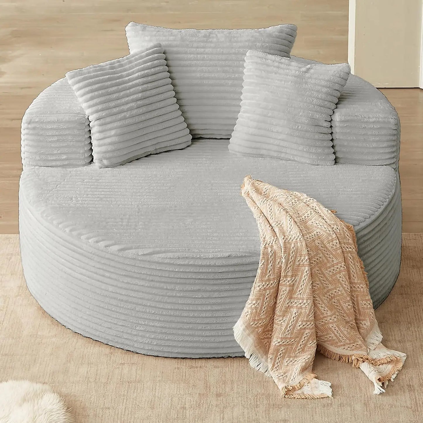 Round Upholstered Corduroy Lounge Chair For Indoor Use