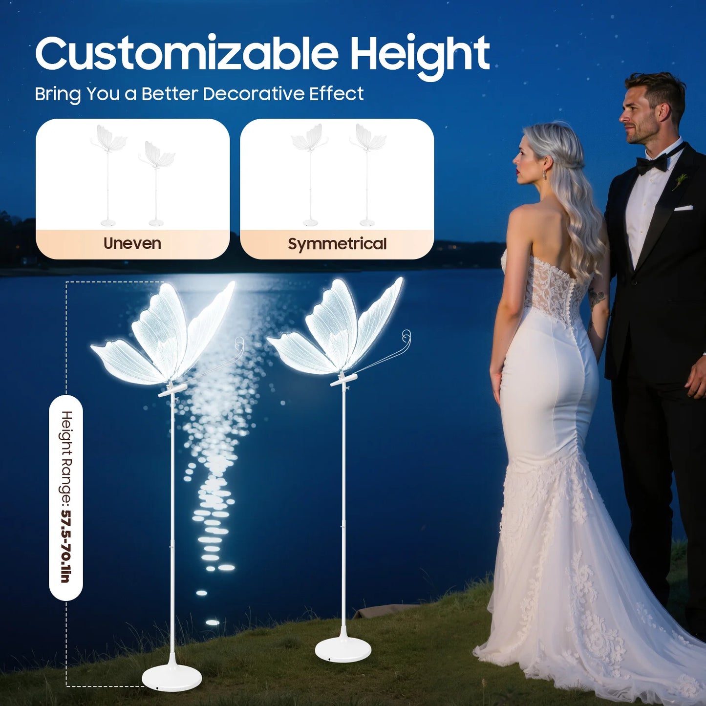 Two-Piece Butterfly LED Floor Lamps Set For Weddings