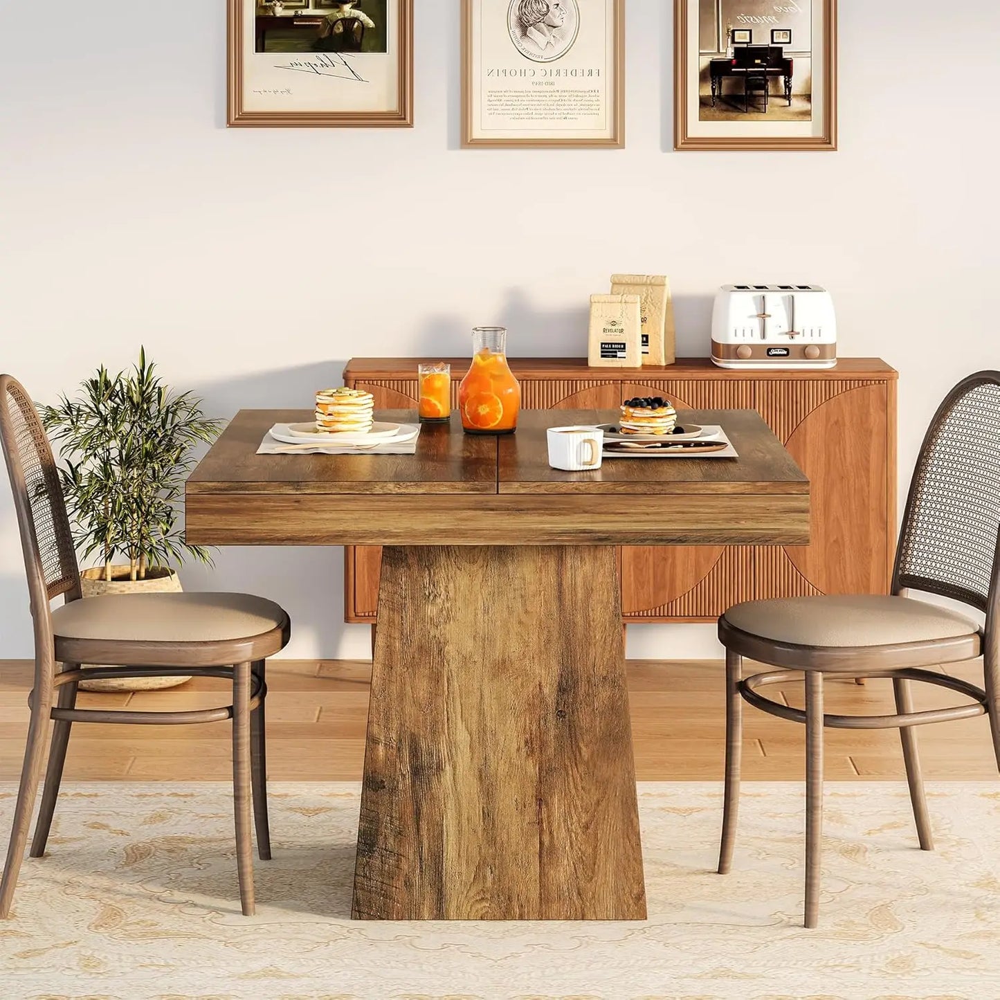 Tribesigns Farmhouse Square Dining Table For Four With Pedestal Base