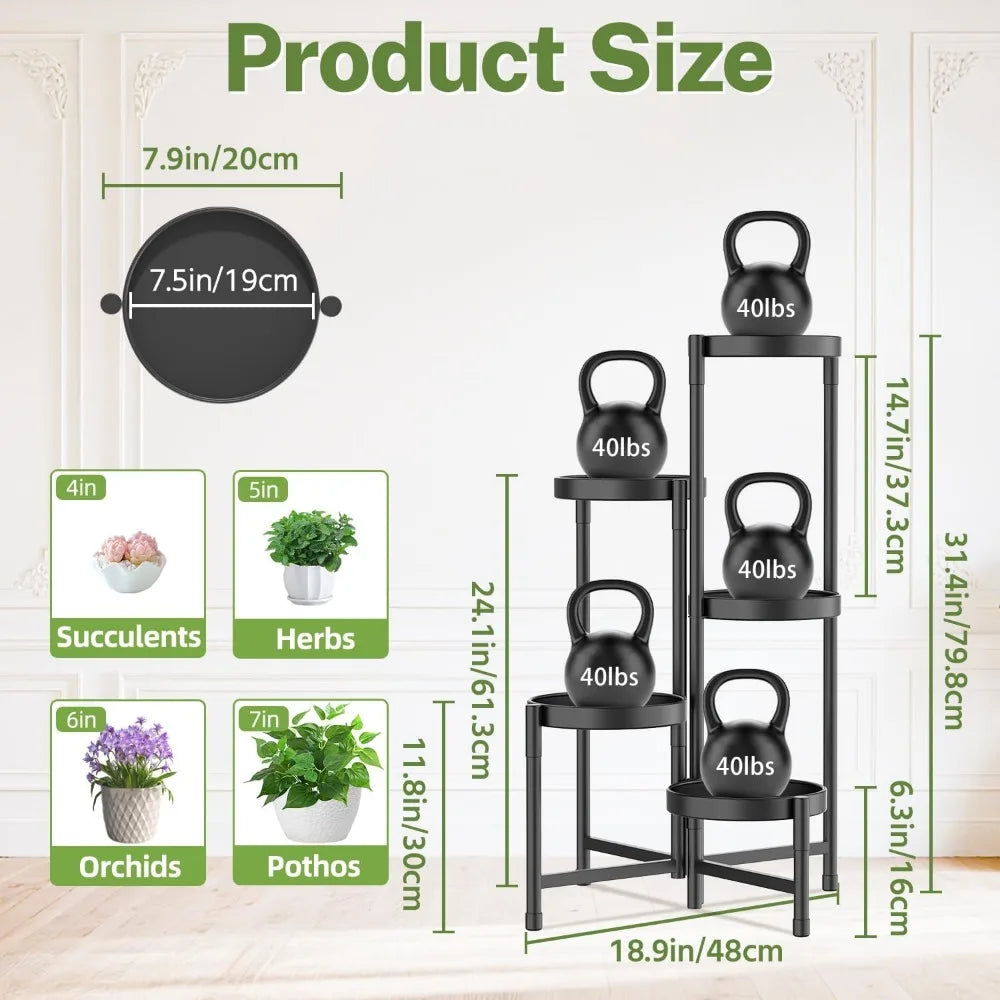 5 Tier Corner Metal Plant Stand Folding Tall Flower Display Rack for Indoor Outdoor Patio Balcony Garden Black
