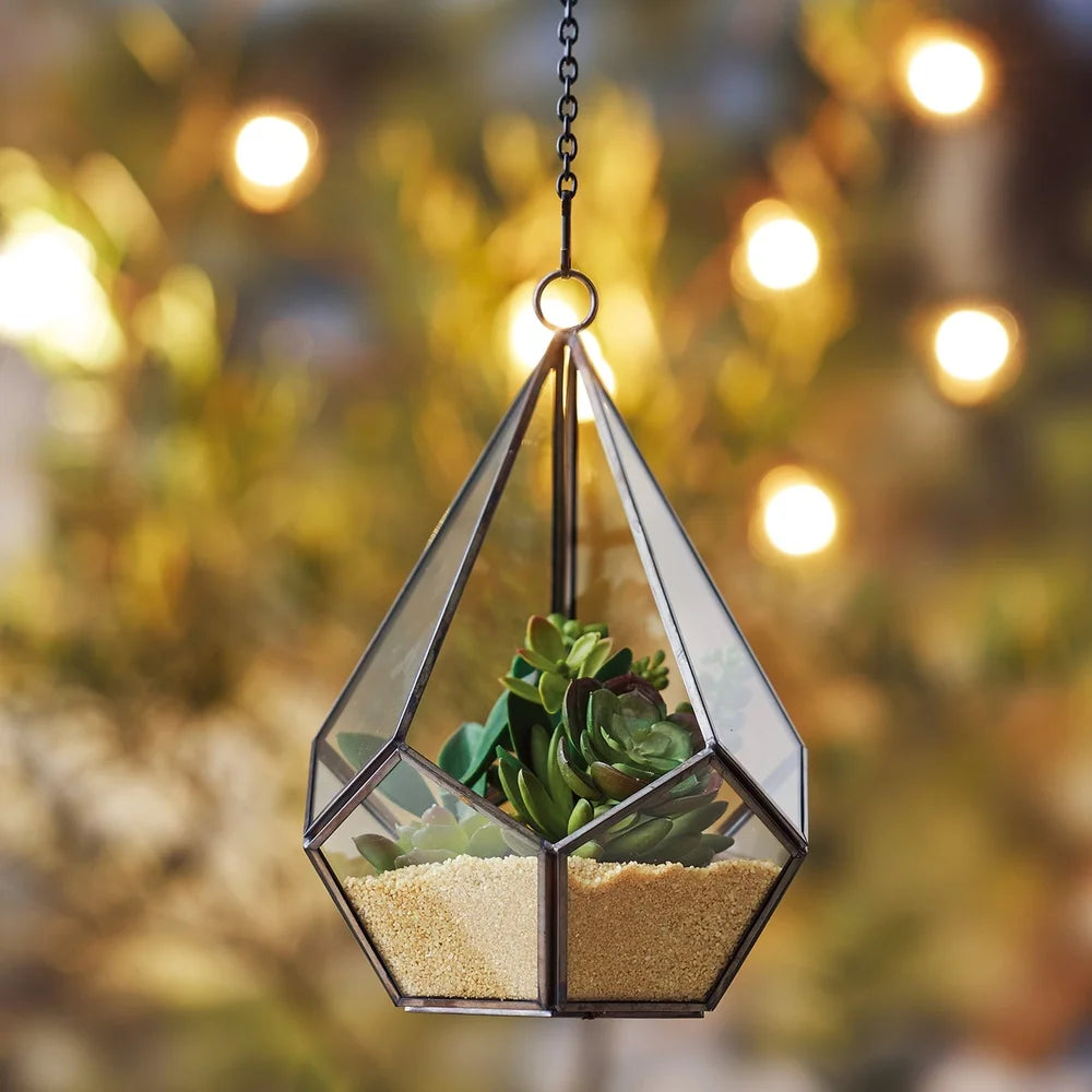 Geometric Diamond Hanging Terrarium Metal Glass Planter