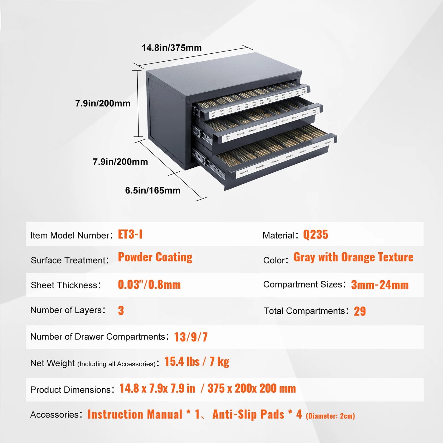 SucceBuy Steel Drill Dispenser Organizer Cabinet Storage Drill Bit Dispenser Cabinet Three-Drawer Drill Bit Organizer Cabinet
