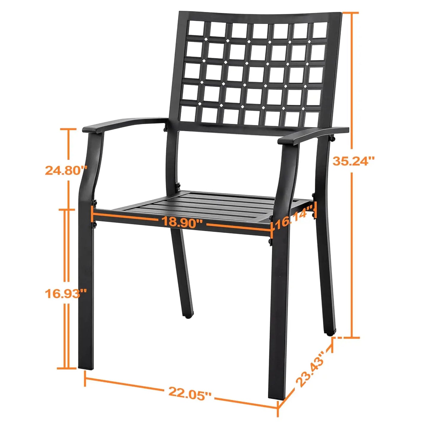 Stackable Metal Patio Dining Chairs with Armrest, Outdoor Garden Backyard Deck Poolside Bistro Set of 2, Black, Custom