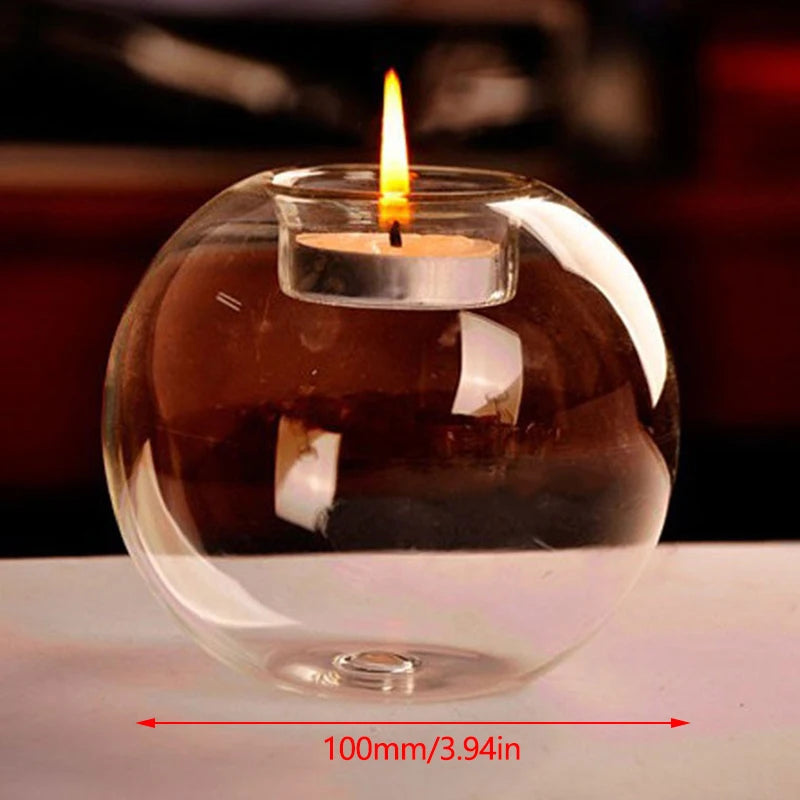 Clear Glass Tealight Candle Holder Round Hollow Design For Decor