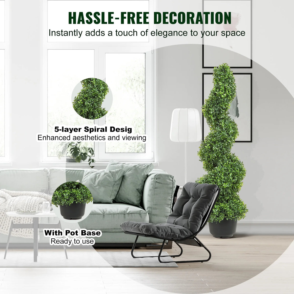 SucceBuy Artificial Boxwood Spiral Topiary Tree for Outdoor Decor