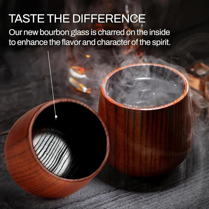 Charred Wooden Whiskey Tumbler For Bourbon And Whiskey Lovers
