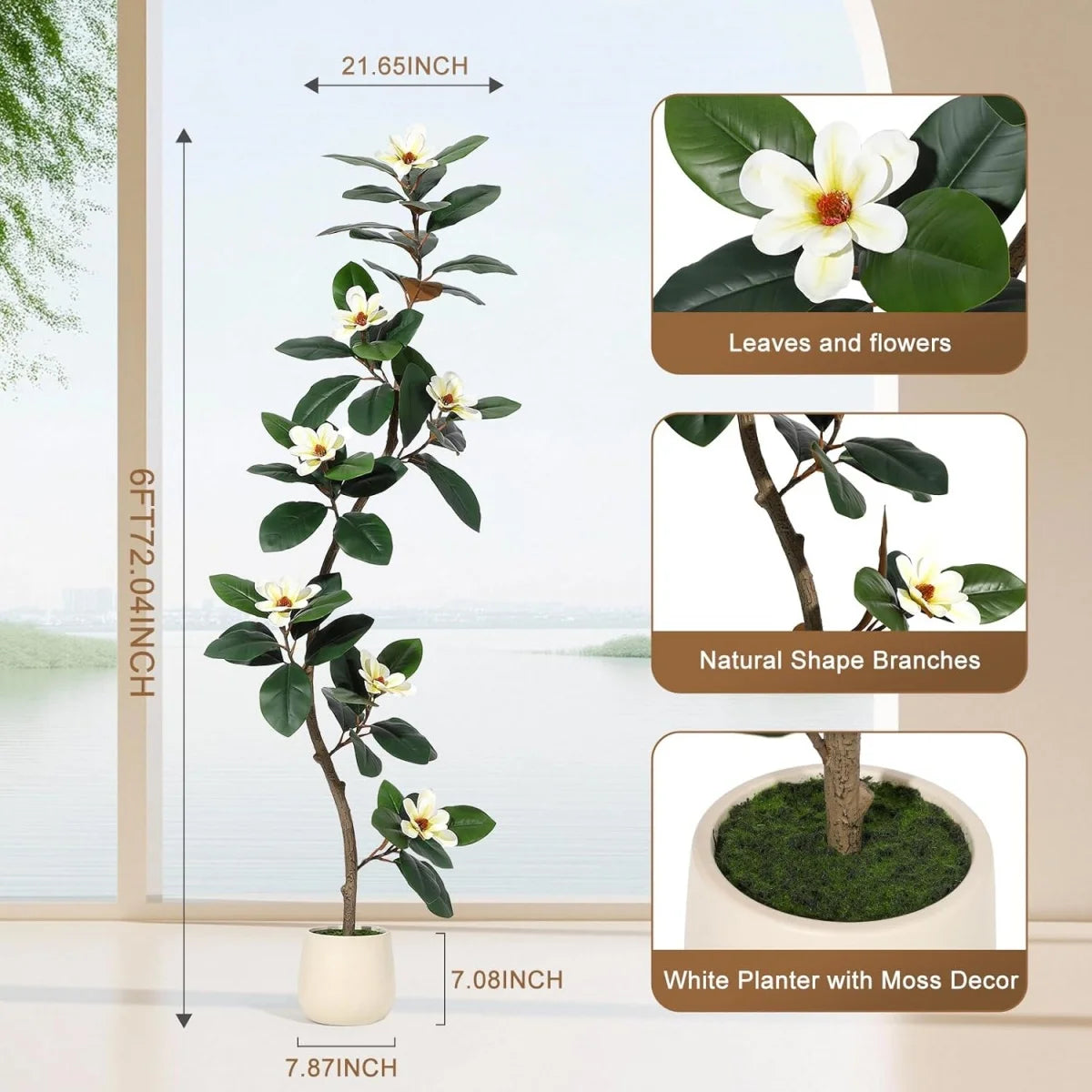 HiMISS Artificial Magnolia Floor Tree in Planter Pot for Home