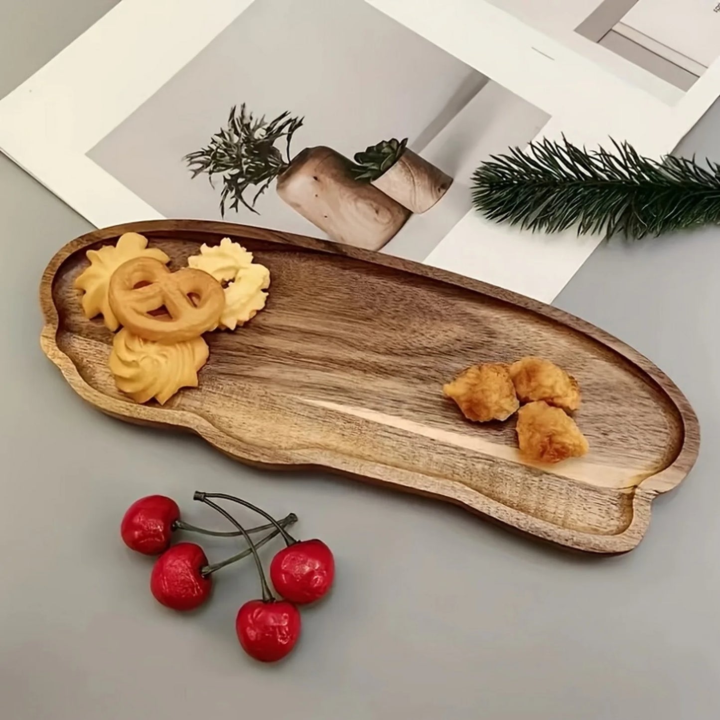 Japanese Style Acacia Wood Tray Serving Plate Heat Resistant