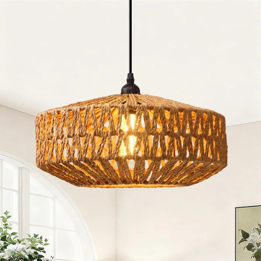 JOYINLED Farmhouse Handwoven Paper Rope Pendant Light for Indoor Decor