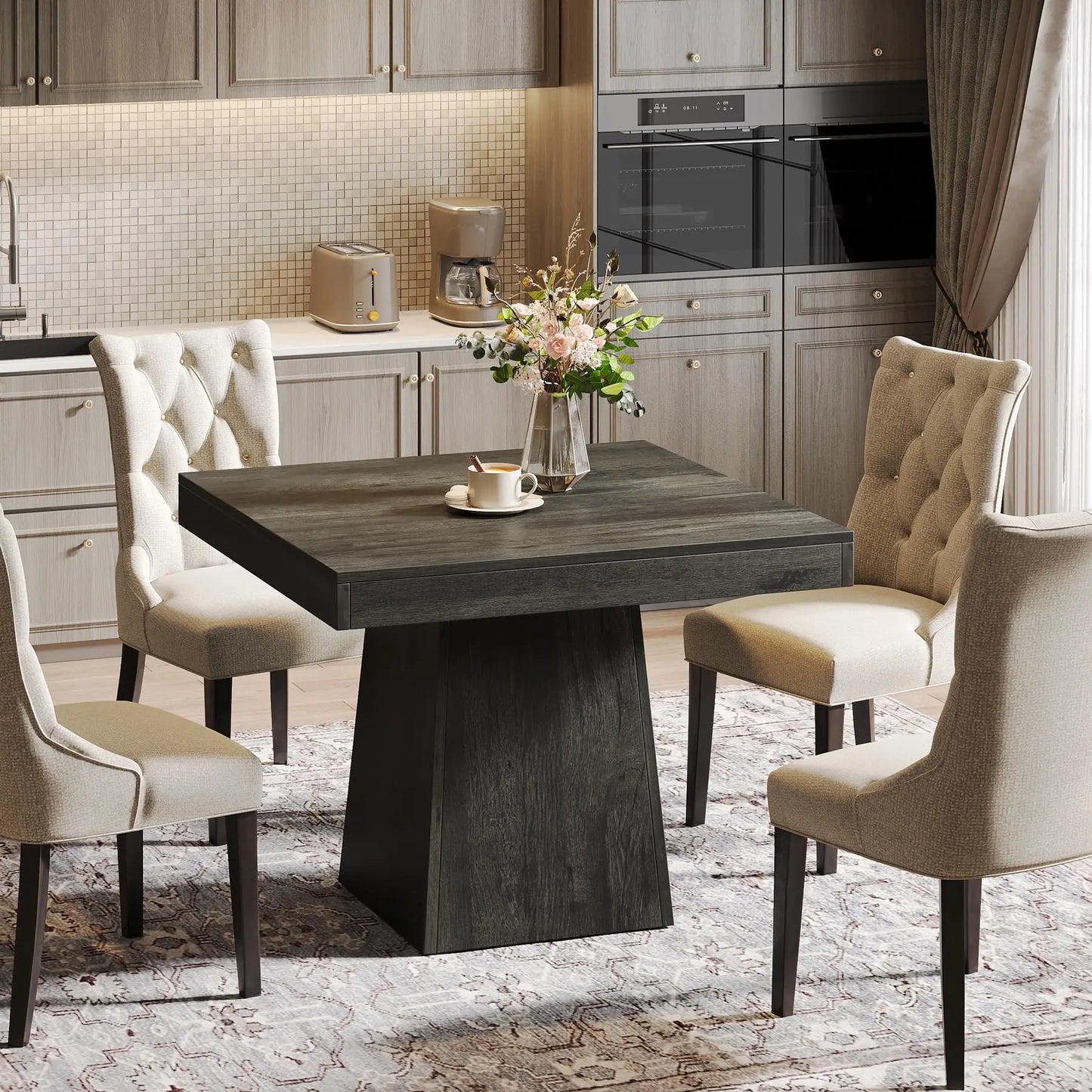 Tribesigns Farmhouse Square Dining Table For Four With Pedestal Base