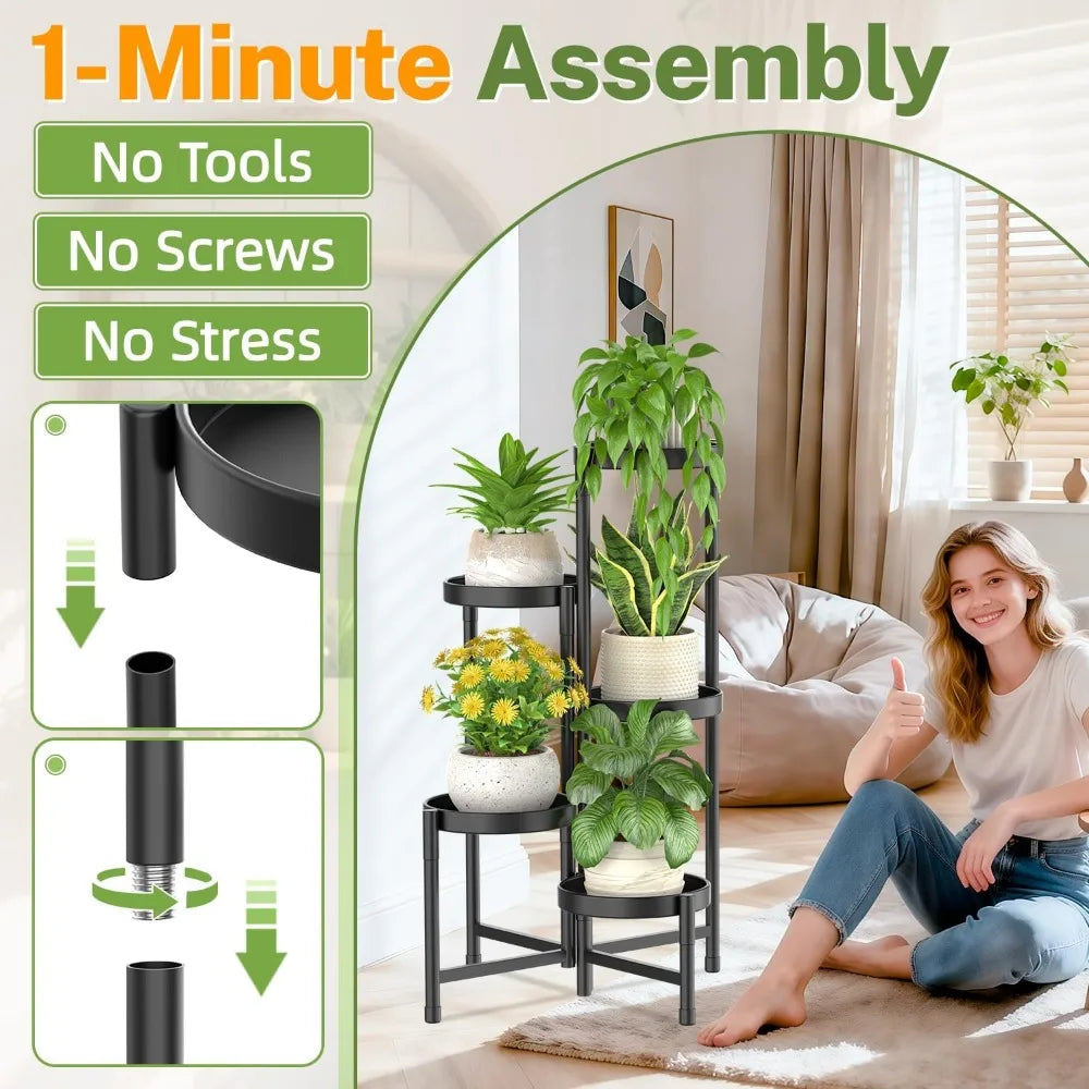 5 Tier Corner Metal Plant Stand Folding Tall Flower Display Rack for Indoor Outdoor Patio Balcony Garden Black