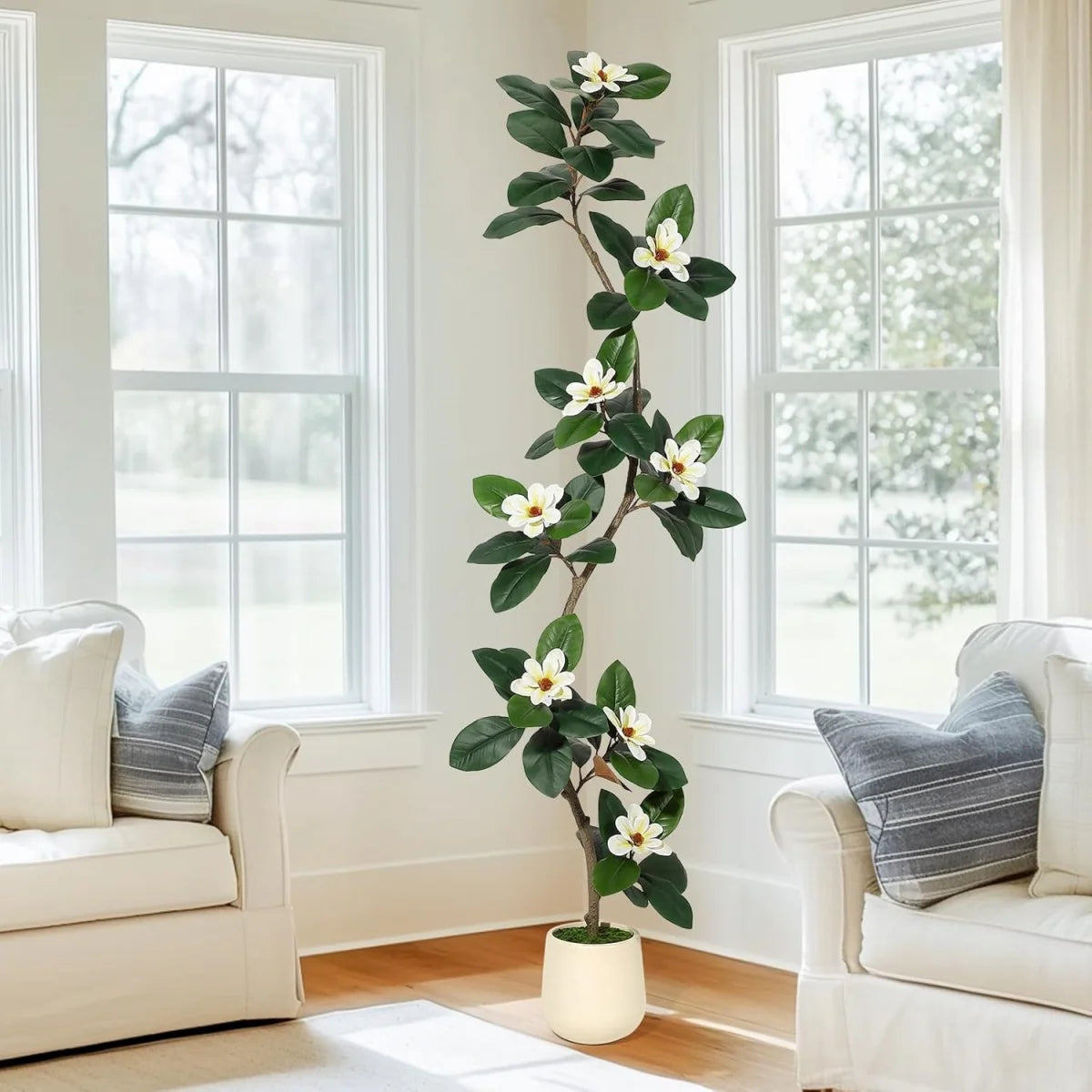 HiMISS Artificial Magnolia Floor Tree in Planter Pot for Home