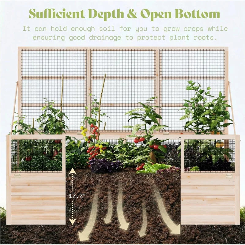 Raised Garden Bed With Hinged Fencing And Trellis Set