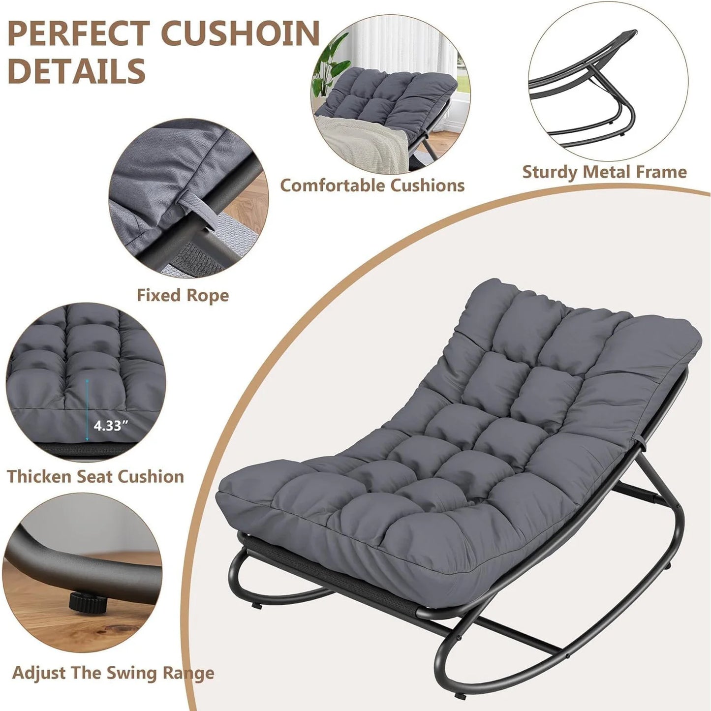 HiMISS Outdoor Papasan Rocking Chair With Waterproof Cushion