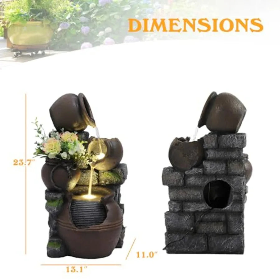 4-Tier Cascading Water Fountain With LED Lights And Pump