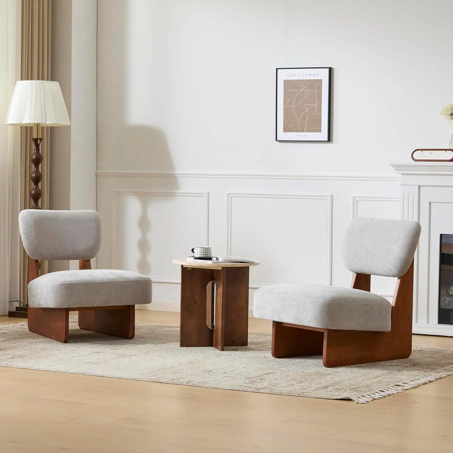Low Profile Accent Chair Set Of 2 Modern Armless Fabric Lounge Chairs