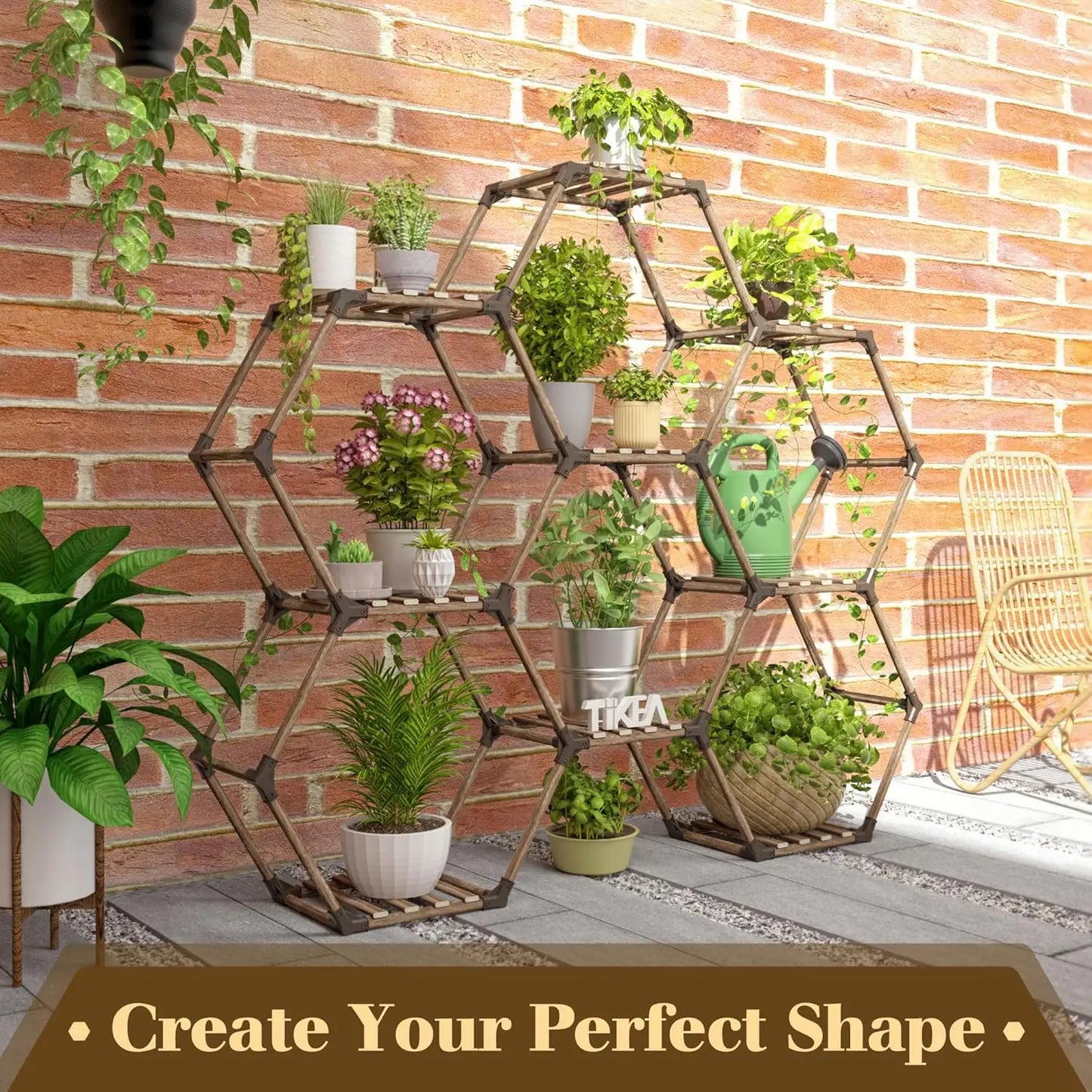 Hexagonal Plant Stand Indoor Outdoor Large Wooden Shelf 6 Tier 9 Pot Holder for Patio Balcony Living Room