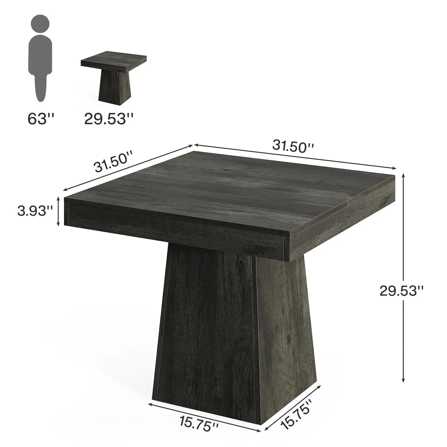 Tribesigns Farmhouse Square Dining Table For Four With Pedestal Base