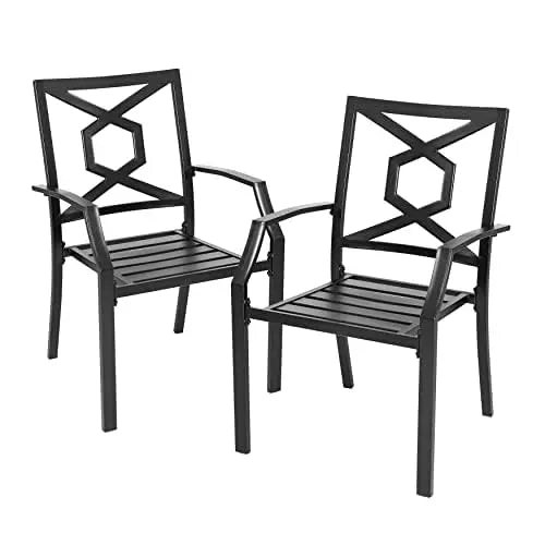 Stackable Metal Patio Dining Chairs with Armrest, Outdoor Garden Backyard Deck Poolside Bistro Set of 2, Black, Custom