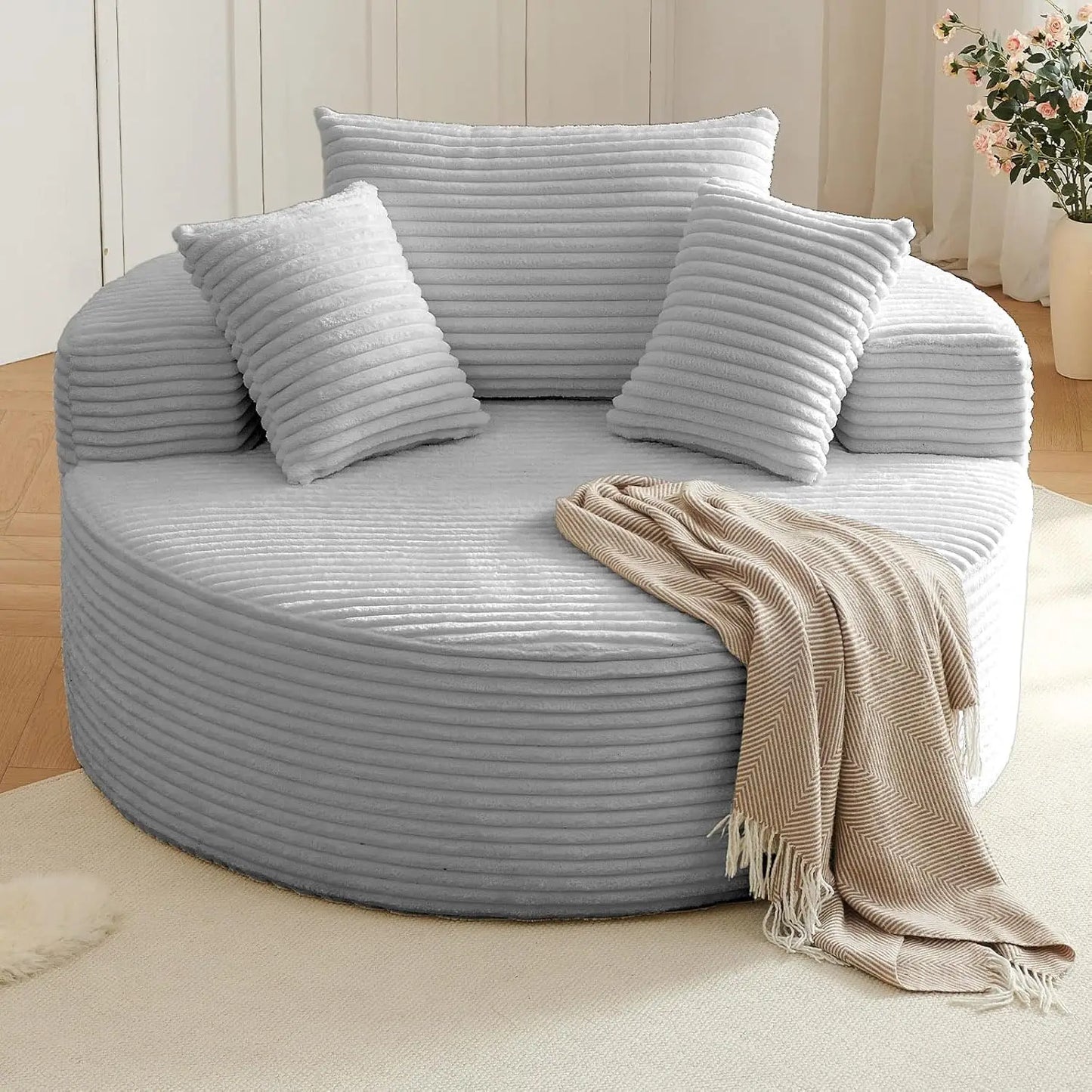 Round Upholstered Corduroy Lounge Chair For Indoor Use