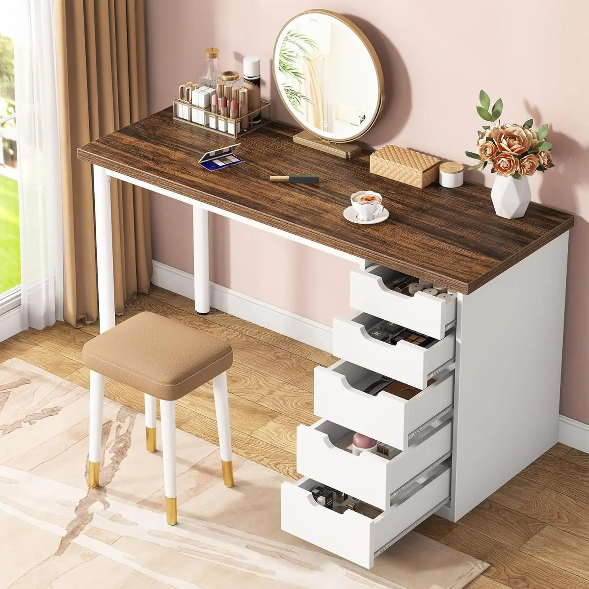 Tribesigns Vanity Desk Featuring Five Spacious Drawers For Ample Organization