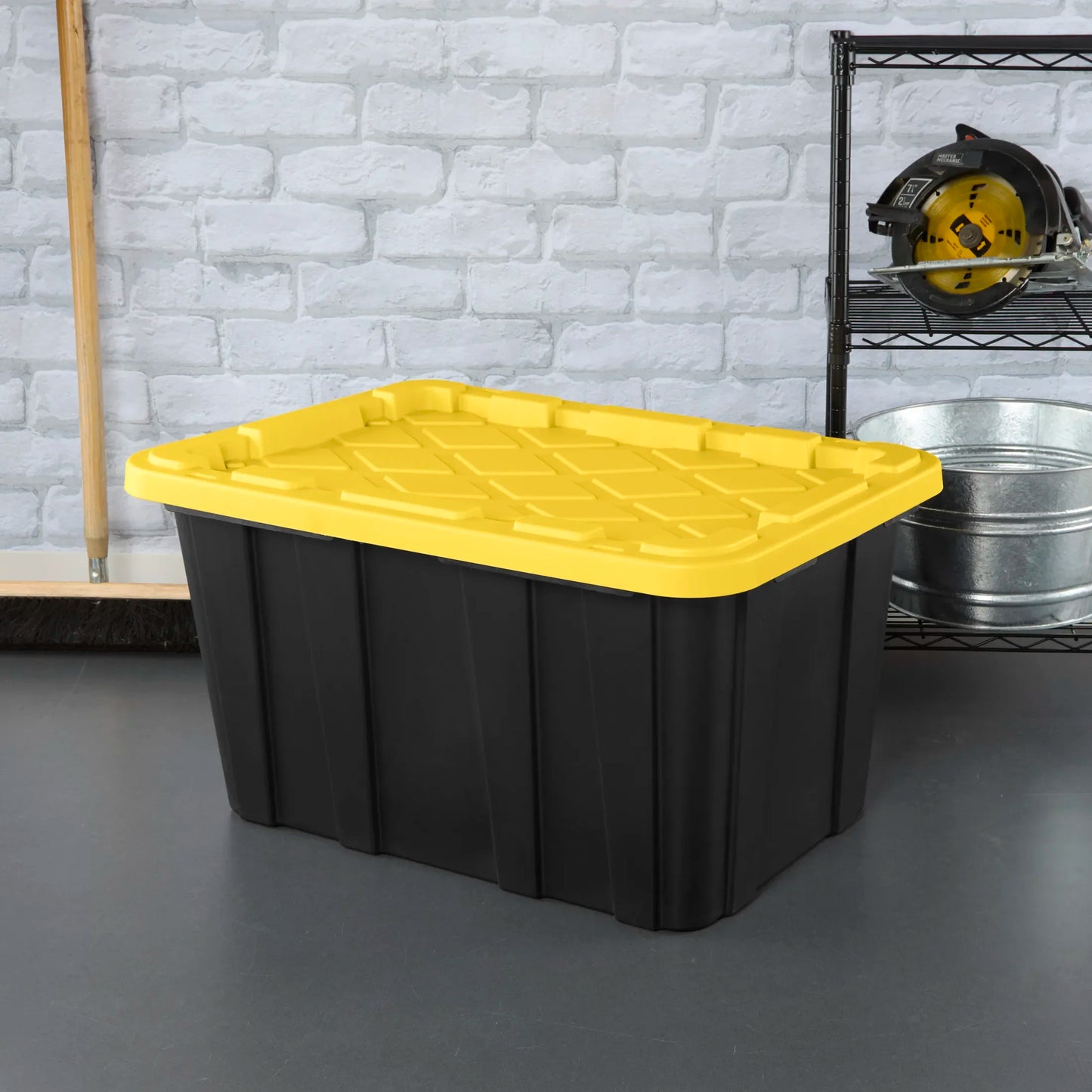 Industrial Plastic Storage Tote With Snap On Lid 6 Pack