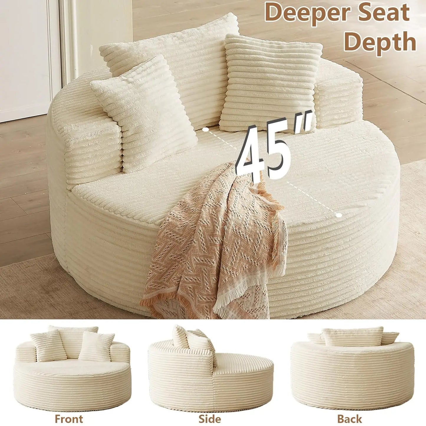 Round Upholstered Corduroy Lounge Chair For Indoor Use