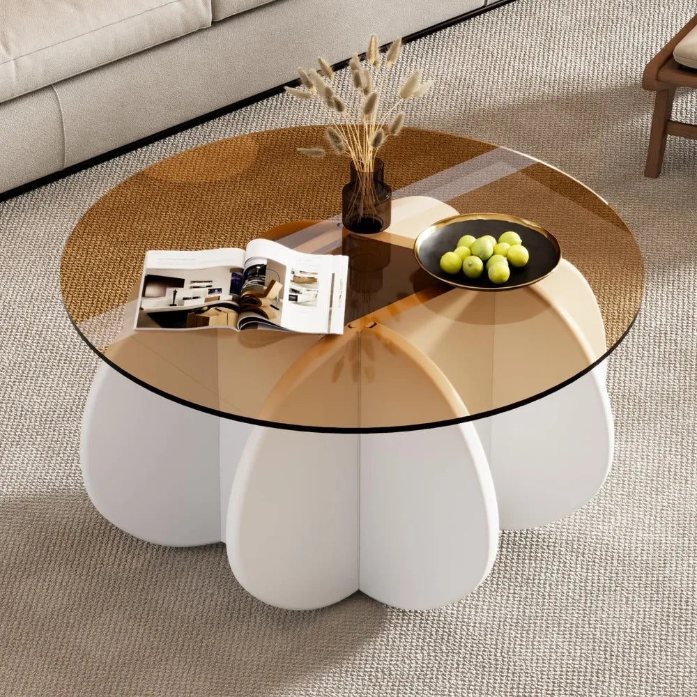 RBXC Mid Century Round Glass Coffee Table for Living Room