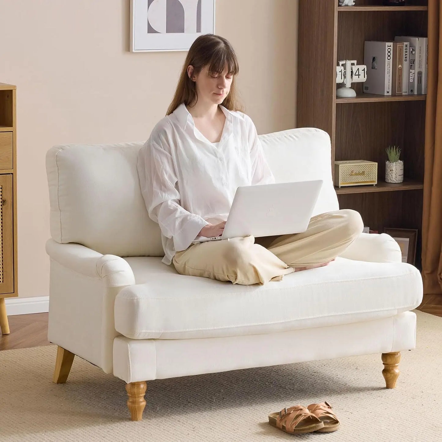 Oversized Upholstered Accent Chair With Wood Legs For Living Room