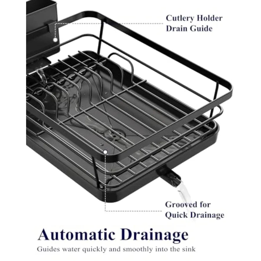 Stainless Steel Dish Drying Rack With Cutlery Holder For Kitchen